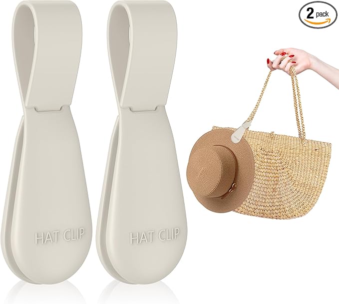 Magnetic Hat Clip for Travel - Silicone Magnetic Clips Hat Holder for Bags, Purses, Luggage & Beach Hats - Secure Hats Organizer Hook Clip for Totes, Vacation Essentials (2Pcs Light Grey)