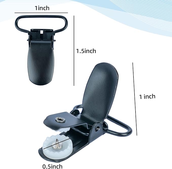 MELOTOUGH 1 Inch Suspender Clips Metal No Slip Suspender Clip with Plastic Gripping Teeth(Black,10pcs)