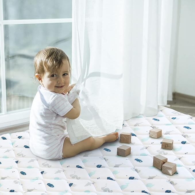 Premium Foam Baby Play Mat 71" X 59", Extra Large Activity Playmat for Babies and Toddlers, Baby Mat for Floor, Non Slip Cushioned Baby Play Mats for Floor, Kids Play Mat for Playpen Easy Clean, Whale