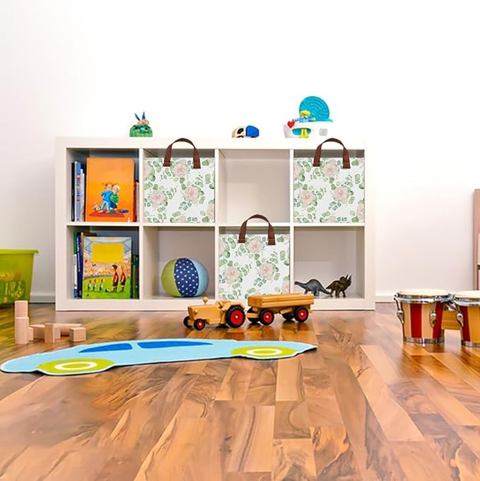 HKEC Rectangle Storage Basket with Handles,Collapsible Toys Bin,Books Box,Gift Basket(Watercolor Rose)