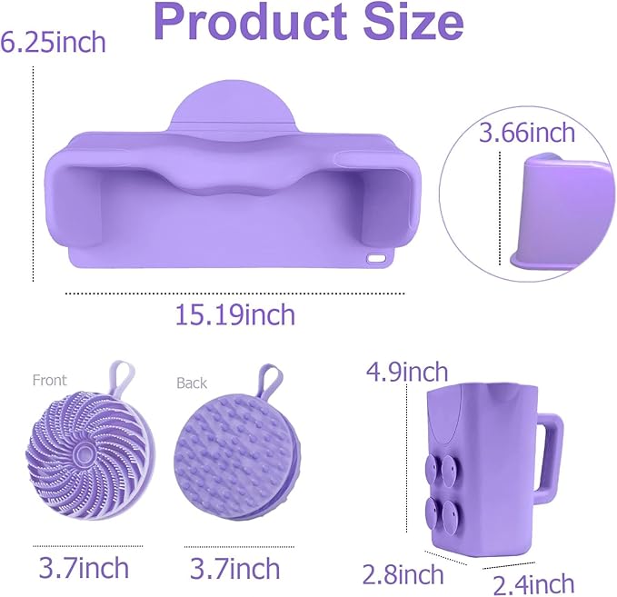 nestery Hair Washing Station for Kids, Silicone Portable Shampoo Bowl and Elderly with Rinse Cup & Scalp Massager, Hair Washing Basin for Sink or Bathtub at Home with Neck Support Purple