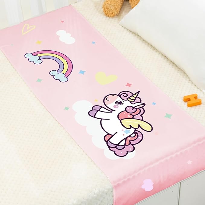 PROMEED 100% Mulberry Silk Crib Sleeve for Baby Hair Loss Prevention, Premium 23 Momme Natural Silk Bassinet Slip for Bassinets/Cradles/Cots/Cribs (Pink Unicorn)