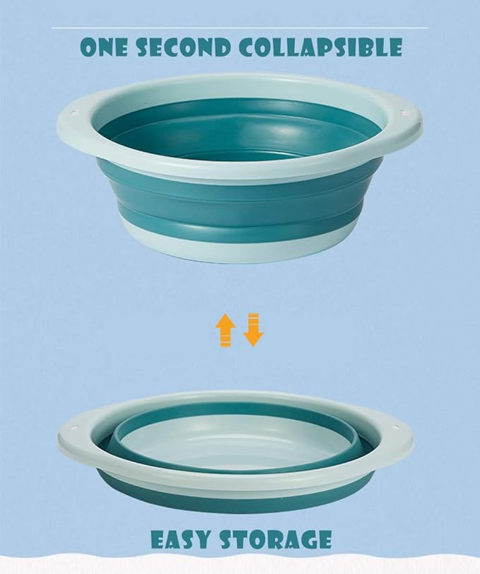 ORIZZP 3-Pack Collapsible Wash Basin Set, Baby Kids Wash Basin Dish Tub for Travel Home, 3 Different Sizes Set Space Saving Blue