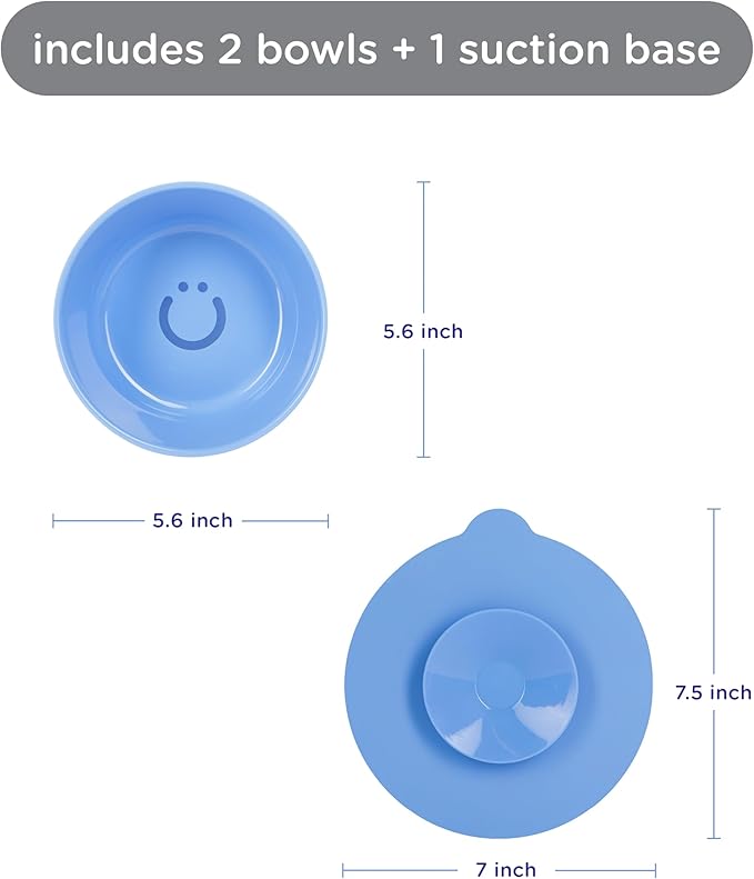 Ubbi Silicone Suction Bowls for Babies & Toddlers, 2-Pack – 2 Bowls + Interchangeable Stay-Put Base, High-Wall Self-Feeding for Baby-Led Weaning, BPA-Free Dishwasher Safe, Polaris Blue