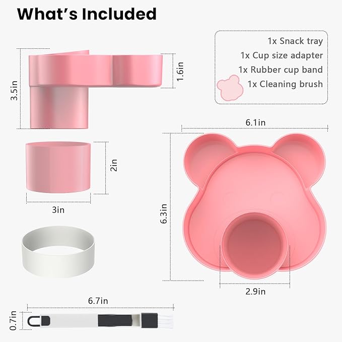 Car Seat Tray - Convert Cup Holder to a Tray for Snacks, Toys, 360 Rotatable for Kids Travel, Anywhere with Cup Holder (Pink)
