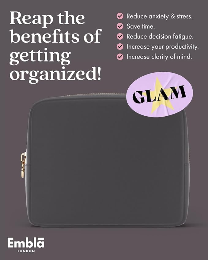 Embla Large Makeup Bag and Waterproof Nylon Travel Toiletry Bag, Large Capacity Cosmetic Zipper Pouch, Grey