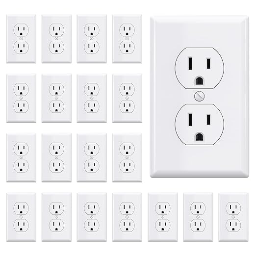 AIDA Outlet White Duplex Receptacle with Wall Plate, Electrical Outlet Electrical Wall Outlet, 15 Amp Outlet 125V, Self-Grounding, 2-Pole, 3-Wire, 5-15R, UL Listed, 20 Pack