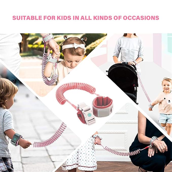 Kids Anti Lost Wrist Link, Children Wrist Traction Rope with Key Lock, Toddler Safety Harness Wrist Leash Baby Walking Wrist Strap, for Outdoor Activities, Travel & Shopping, 2 m/ 6.6 ft (Pink)