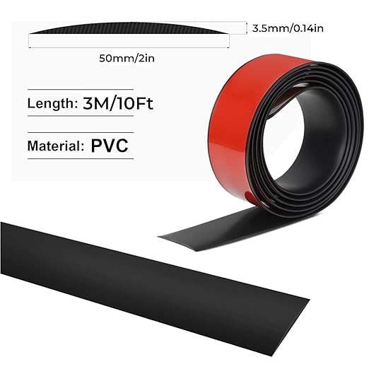 Vinyl Floor Transition Strip, Self Adhesive Floor Cover Strips PVC Laminate Threshold Strip Bar Flat Divider Strip for Joining Floor Gaps, Doorways Threshold, Carpet, 2" Wide (Black, 10Ft)