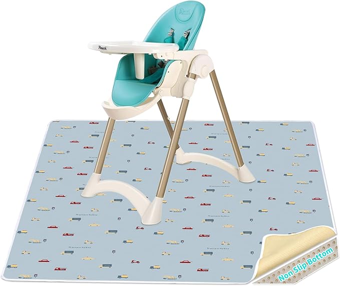 High Chair Splash pad, 51" 51 Non-Slip Waterproof Multi-Purpose Splash pad, Washable Splash pad for high Chair Floor Protection Table Cloth Portable Early Education Picnic Play mat (Cars)