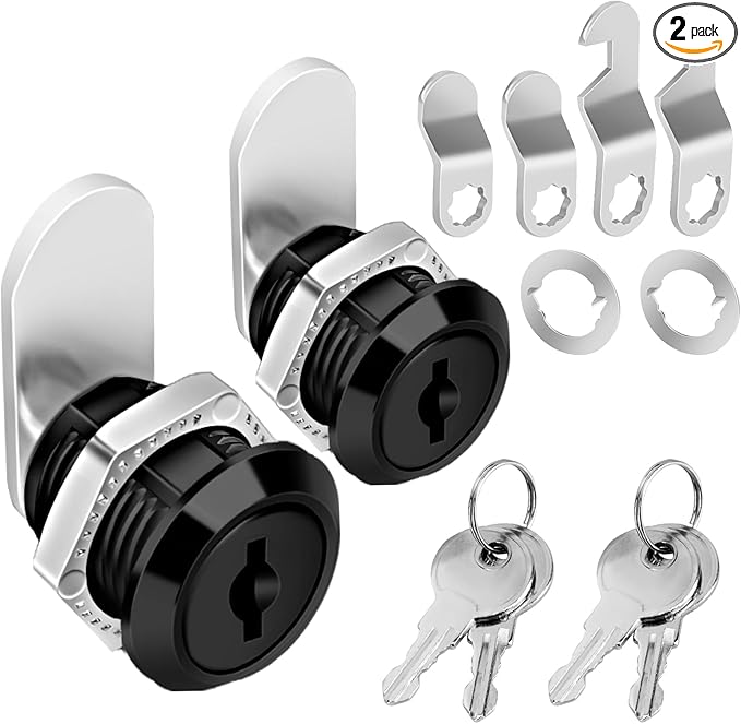 Cam Locks Cabinet Lock Keyed Alike, Black Finish 5/8'' (Length) Cylinder Secure Files Drawers RV Storage Locks Replacement Set, Zinc Alloy (Black 5/8 Inch 2Pcs)