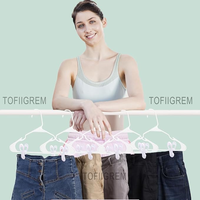 TOFIIGREM White Hanger Clips 60 Pack, Multi-Purpose Plastic Hangers Clips Perfect for Plastic Velvet Hangers, Clothes Pins Finger Clip for Skirt Pants
