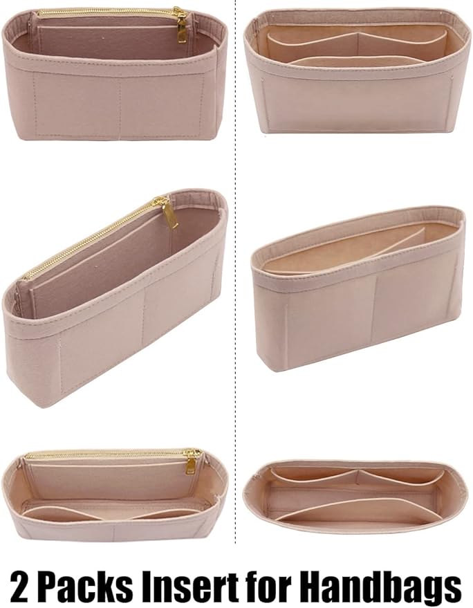 LEXSION Felt Insert Purse Organizer with Zipper,Mini Handbag Tote Shaper Insert for GG Marmont Matelasse Shoulder Bag(Pack of 2)- Buy 1 Get 1 Bag Free X-Small 8030 Beige