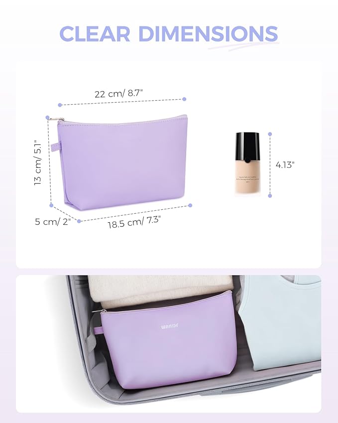 WANDF Cosmetic Bag for Women Makeup bag Organizer Mini Makeup Pouch for Purse Water Resistant Leathe Small(M-Purple)