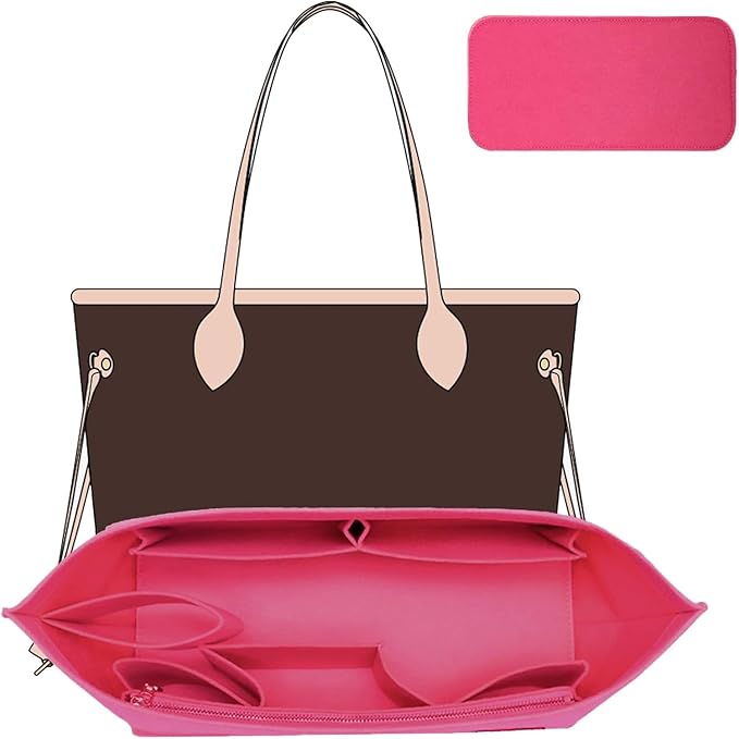 Purse Organizer Insert with Base Shaper Compatible with neverfull MM, Speedy 30, C.oach City 33 and More,Bag Organizer Insert for Luxury Bags,L/Rose