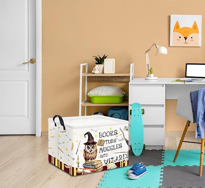 HKEC Rectangle Storage Basket with Handles,Collapsible Storage Bin,Books Box,Gift Basket(Magic)