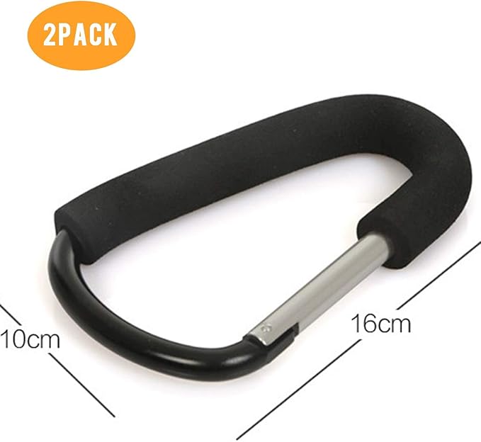 TGOOD Stroller Hooks-2pacs X-Large 16cm(6.3") of Multipurpose Hook Clips-for Mommy Shopping Bags,Baby Diaper Bags,Groceries,Clothing,Purse(Stroller Accessories-Black).