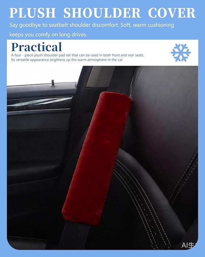 4 Pack Car Seat Belt Pads Shoulder Cover Baby Safety Belt Protector with Adjustable Soft Plush Strap Protect Neck and Shoulder (Wine)