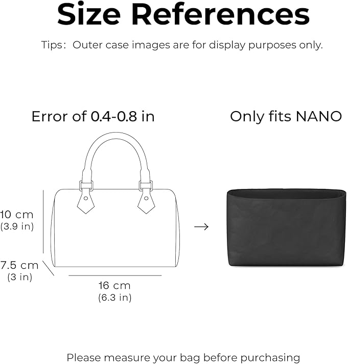 Purse Organizer Insert for LV Speedy Nano Handbag,Custom Fit Inside Premium Matte Black Lightweight Water Resistant Tote Bag Insert