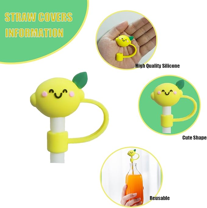 RENUIS 8Pcs Cute 10mm Fruit Straw Covers Cap for Stanley Cup,Silicone Straw Toppers Compatible with Stanley 30&40 Oz Tumblers with Handle, Dust-Proof Reusable Lids Tumbler Cup Accessories