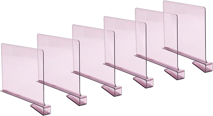 Sooyee 6 Pack Violet Clear Acrylic Shelf Dividers,Closet Shelves Closet Organizers and Storage in Bedroom, Kitchen, Office Shelves,Closet Dividers…