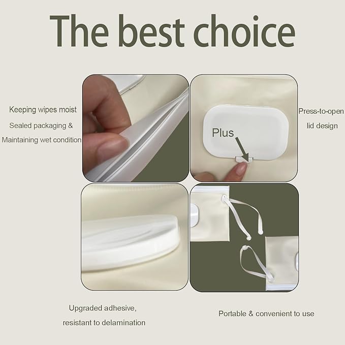 Wipe Dispenser,2-Pack Portable Refillable Wipe Container,Reusable Travel Baby Wipes Dispenser, Waterproof and Dustproof(Sage Green & Cream)