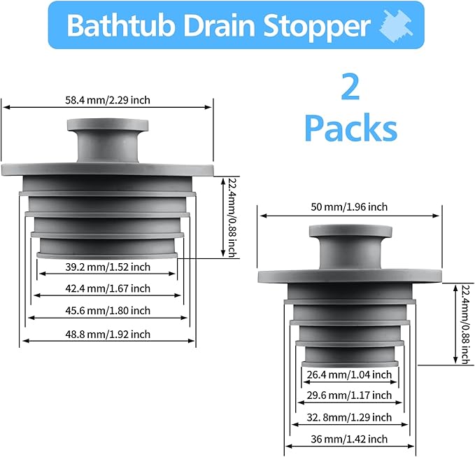 Aluvor Bathtub Stopper 2pcs Sink Stopper Tub Plug Bathroom Shower Drain Plug Silicone Bathtub Drain Plug Tub Drain Stopper Washbasin
