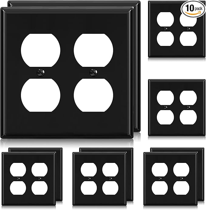 AIDA 2-Gang Duplex Wall Plates, Unbreakable Faceplate Cover for Outlets, Standard Size 4.53" H x 4.57" L, UL Listed (10 Pack, Glossy Black)