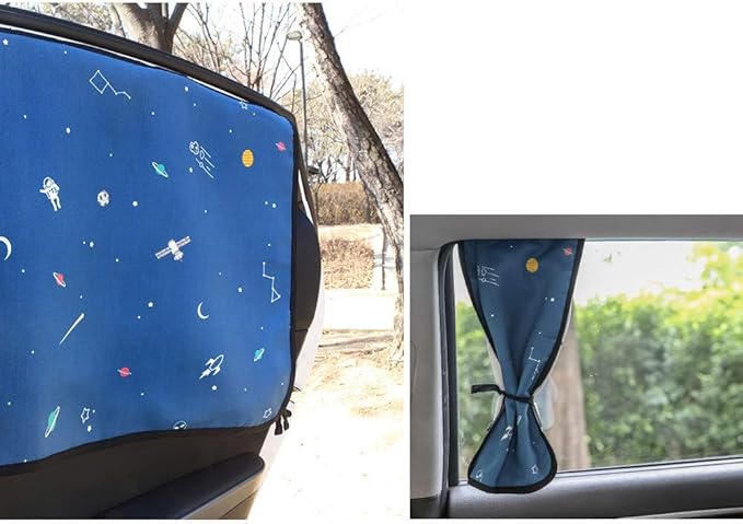 BEBEDECO Magnetic Car Sun Shade Curtain for Side Window – Sun Blocker and UV Protector for Baby, Kids, and Pets – Universal Fit with Built-in Magnets for Steel-Framed Door (Be-Space Travel)