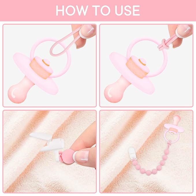 Baby Girl Newborn Essentials, 4 Pack Silicone Pacifier Clips for Girls, One Piece Flexible Soft Binky Clips Baby Stuff and Gifts for Girls