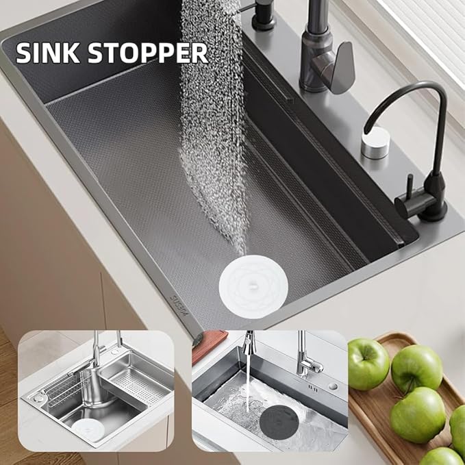 Tub Stopper 2PCS,Bathtub Drain Stopper,6 inches Bathtub Tub Drain Cover Stopper,Silicone Drain Plug,Kitchen Bathroom Hair Water Shower Stopper,Large Bathroom Laundry Accessories (White/Black)