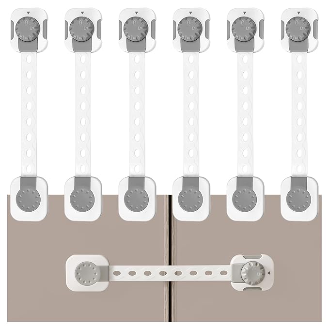 Fursafe&Q Child Safety Cabinet Proofing, Baby Cabinet Locks Adhesive Adjustable Child Safety Strap Locks Drawer Fridge Ovens Toilet Latches No Screws for Furniture Kitchen 6 Pack