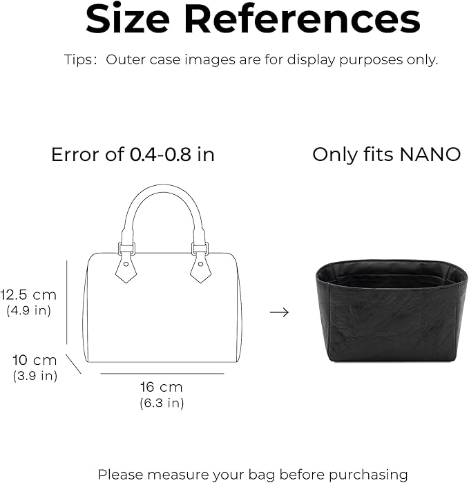 Purse Organizer Insert for LV Speedy Nano Handbag,Custom Fit Inside Premium Matte Black Lightweight WaterResistant Tote Bag Insert with Cup Holder Accessories