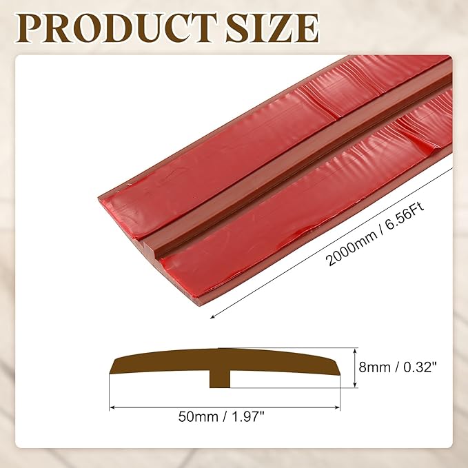uxcell T-Molding Transition Strips, 6.56 ft x 1.97" (L x W) PVC Floor Flat Divider Strip Self Adhesive Vinyl Flooring Edging Trim for Joining Floor Gaps Doorways, Walnut