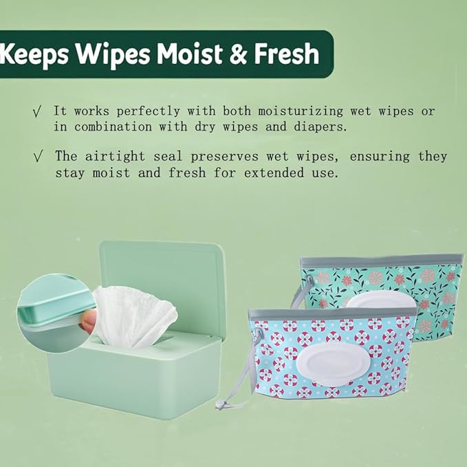 HFHungkeong Wipes Dispenser with 2Pcs Portable Refillable Wipe Holder,Reusable Large Wipe Holder Box Flushable Wipes Case Bathroom Wipes Container for Pet Nursery Kitchen Office Counter(Green)