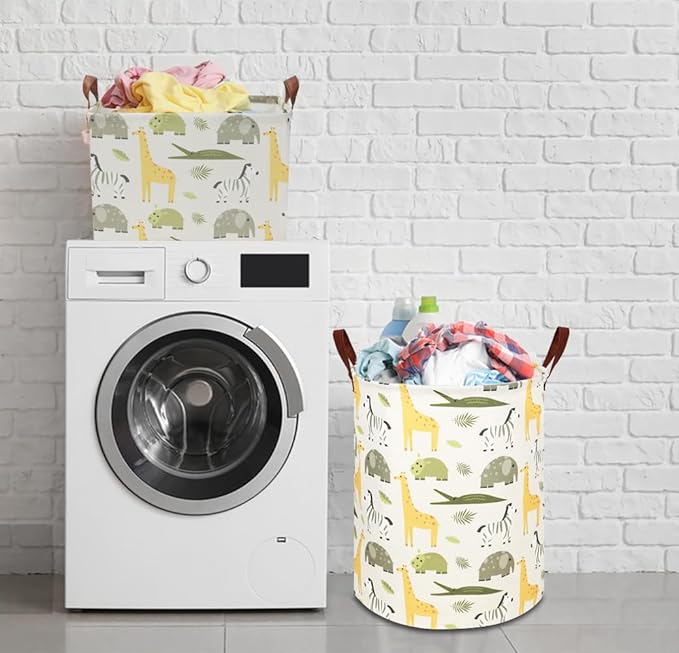 Kids Laundry Hamper,Green Laundry Basket,Baby Nursery Hamper,Waterproof Storage Bin,Clothes Organizer Basket,Room Decor(Green Animal)