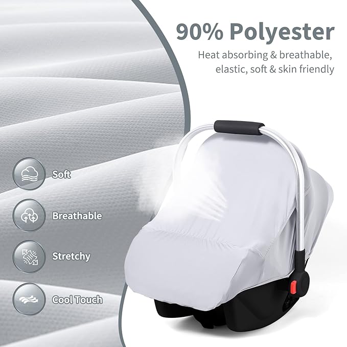 Car Seat Covers for Babies, Original Infant Car Seat Cover for Boys Girls, Kick-Proof Carseat Canopy with Adjustable Breathable Mesh Peep Window & Pocket, Universal Carrier Cover Newborn Shower Gift