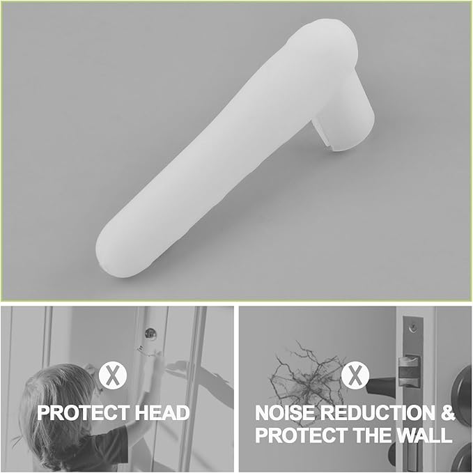Door Handle Covers, 2Pcs Transparent White Silicone Door Handle Glove Covers Door Knob Covers Anti-Slip Door Lever Protectors with Anti-Collision Adhesive Strip for Flat Square Door Levers