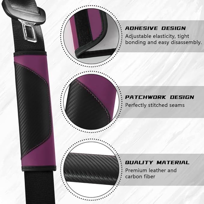 2PCS Car Seat Belt Cover Pad, Soft Carbon Fiber Leather Seatbelt Shoulder Protector for a More Comfortable Driving, Universal Safety Belt Strap Cover to Protect Your Neck (Purple)