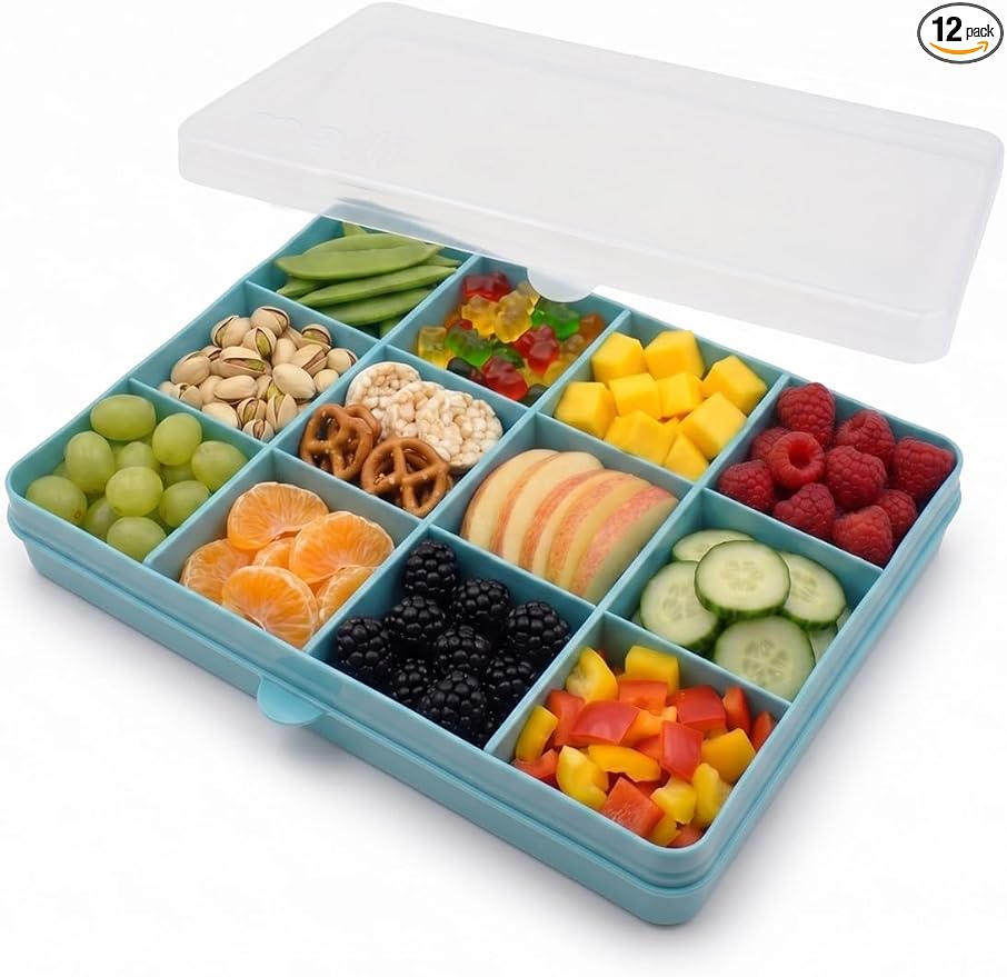 melii Snackle Box |12-Compartment Snack Container with Removable Dividers, BPA-Free Food Storage for Travel, School & On-the-Go Snacks, Kids & Family Organizer (Blue)