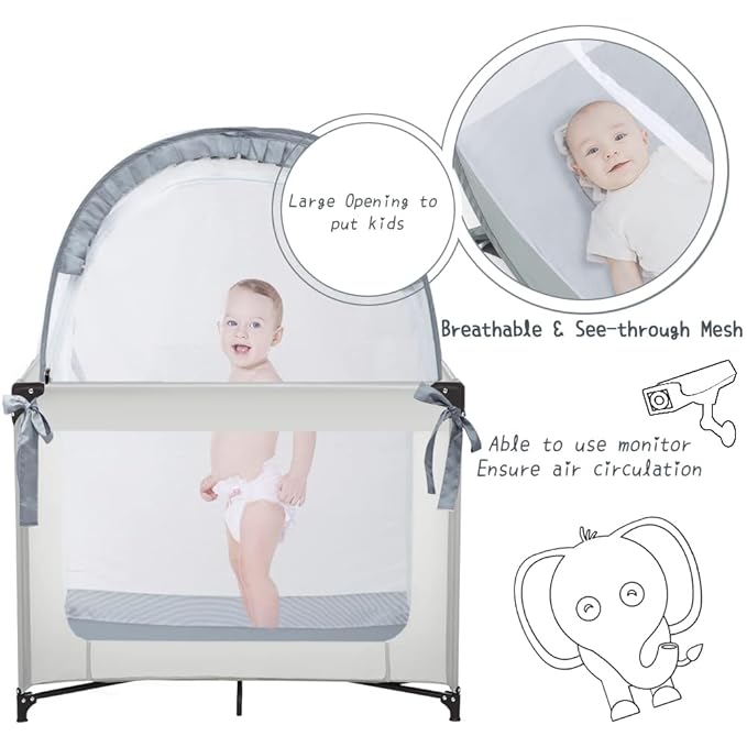 L RUNNZER Pack N Play Tent, Baby Pop Up Crib Tent to Keep Baby in, Crib Net for Pack and Plays, Mini Cribs & Play Yards (39.6" L x 27.6" W x 49.2" H)