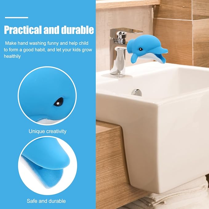 Ipetboom Kids Faucet Extender Cartoon Sink Spout Guide Baby Hand Washing Tool Portable Vinyl Design 4.13X3.34X2.55 Inches Safe Toddler Bath Accessory