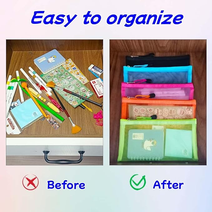 5 Pack Small Mesh Pencil Pouch Bags with Zipper, Size 8.5" x 4.5" Small Cosmetic Makeup Bag for Purse, Diaper Bag Organizing Pouches, Travel Toiletry Kit (8.5" x 4.5")