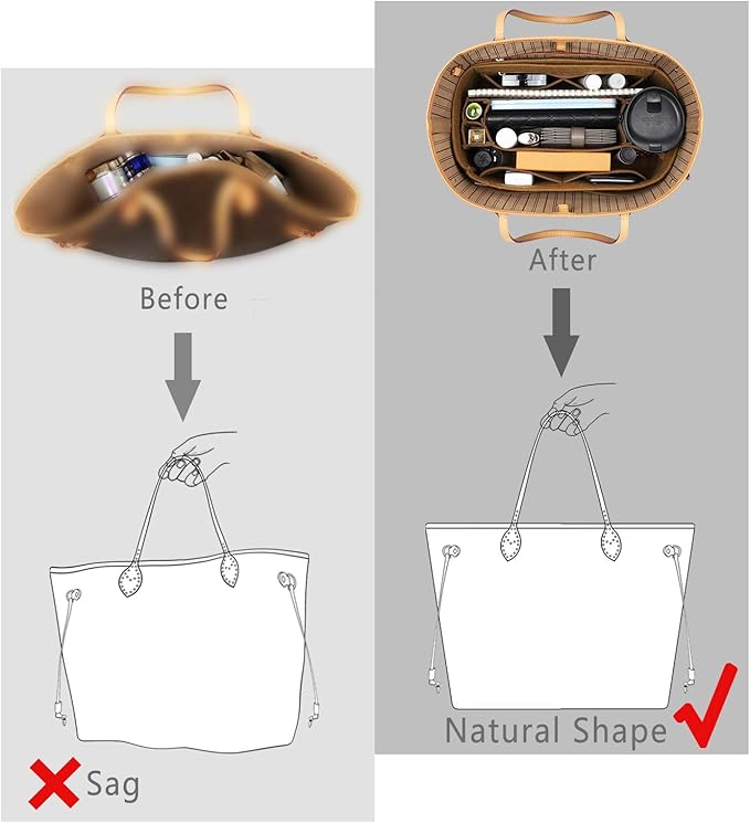 Purse Organizer Insert, Felt Purse Organizer with Zipper and Sewn Bottom Insert, Fit Speedy Neverfull Graceful,6 Sizes