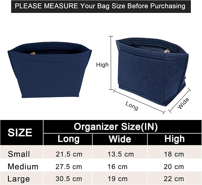 Felt Purse Organizer Insert for Longchamp Le Pliage L Handbag Insert (Dark Blue, Large)