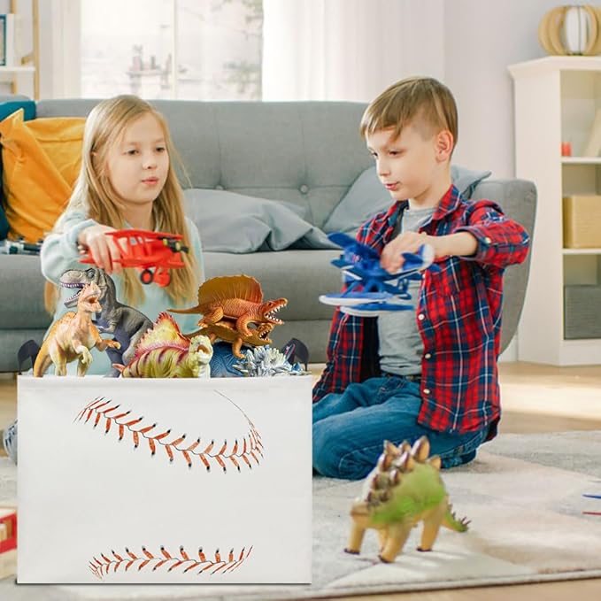 HKEC Rectangle Storage Basket with Handles,Collapsible Toys Bin,Books Box,Room Decor(Baseball)