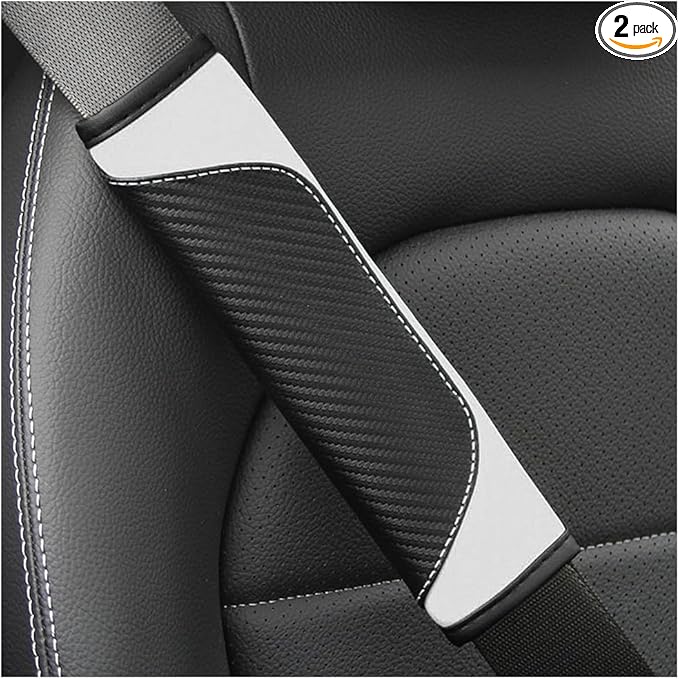 2PCS Car Seat Belt Cover, Carbon Fiber Seatbelt Shoulder Protection, Soft Car Seat Belt Strap Cushion Protect Your Neck and Shoulder, Car Accessories Seat Belt Pad for Car Truck (White)