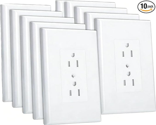 10 Pack Duplex Outlet Covers Wall Plates 1-Gang Switch Outlet Electrical Cover Plate Unbreakable Thermoplastic Faceplate for Light Receptacle Outlet Switch, White