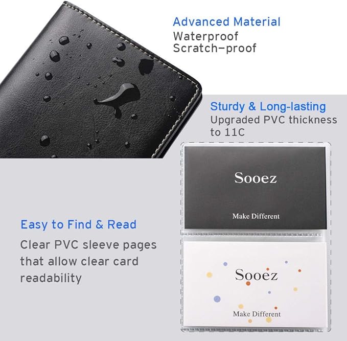Sooez Leather Professional Business Card Book Holder Organizer, 240 Capacity Credit Card Booklet, PU Name Cards Holder Storage File for Men Women, Pink