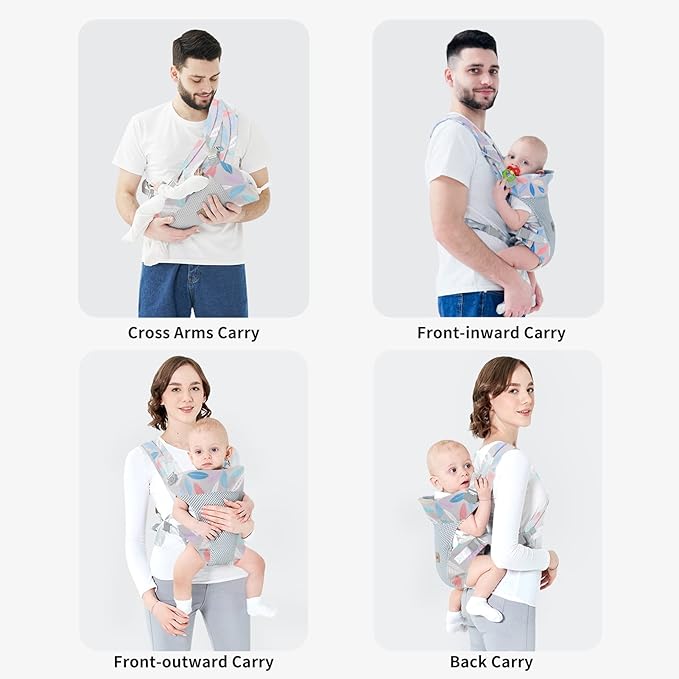 Ocanoiy Baby Wraps Carrier, Ergonomic Baby Carrier Newborn to Toddler, Cozy Baby Front and Back Carrier for 7-45lbs (Leaf)